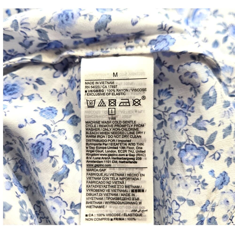 NWT Gap Women Maxi Dress Medium Blue Sweetheart Crepe Floral Smock Ruffle Summer - Picture 7 of 16